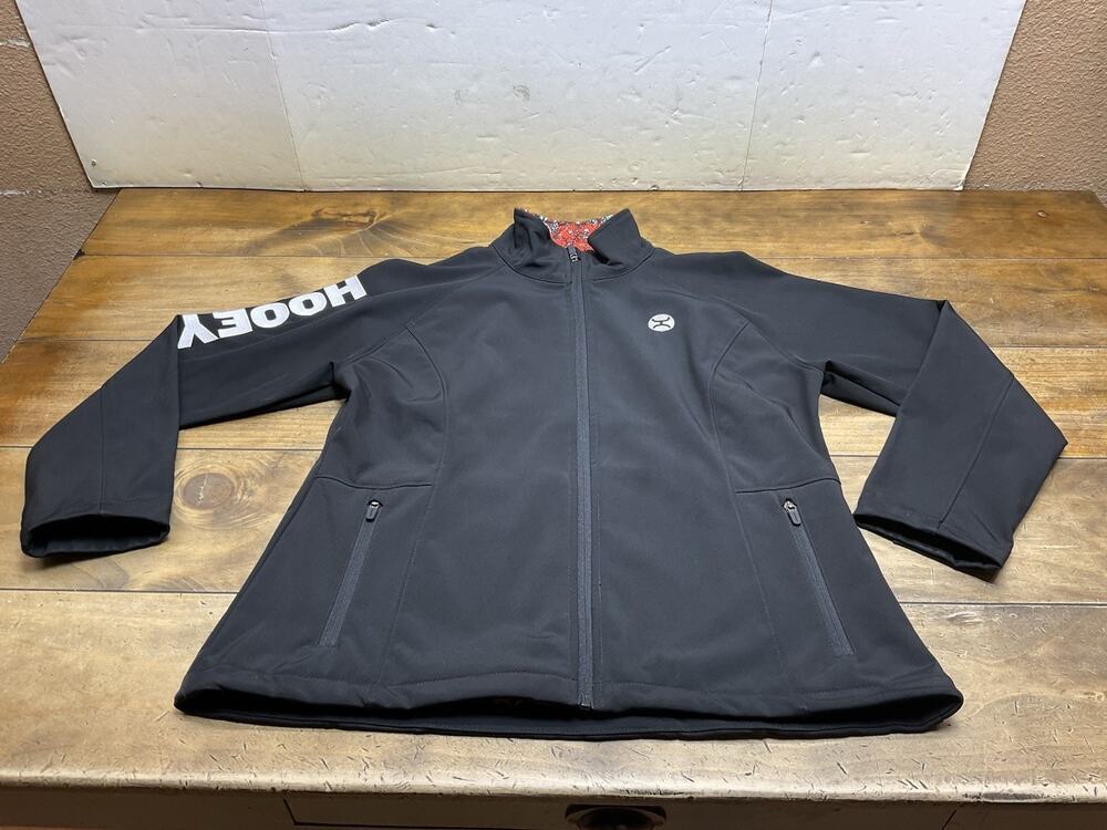 Hooey Ladies Soft Shell Black Jacket Size Large Red Floral Lining